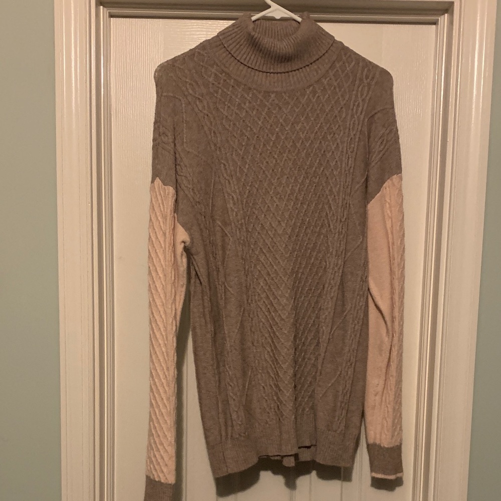 Cyrus Women's Cable Knit Turtleneck Sweater - Taupe and Cream